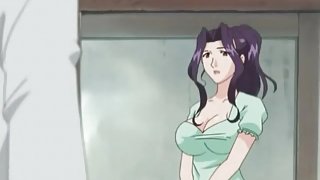 Busty hentai beauty fondles old man cock